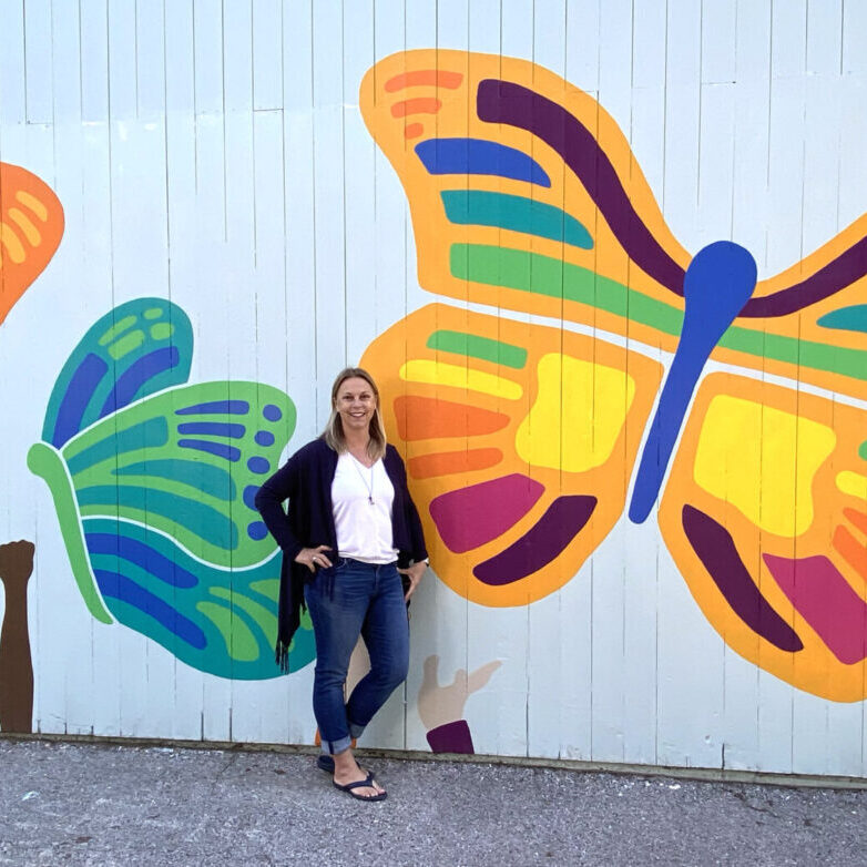 I designed and painted this huge butterfly wall mural at a local elementary school. 